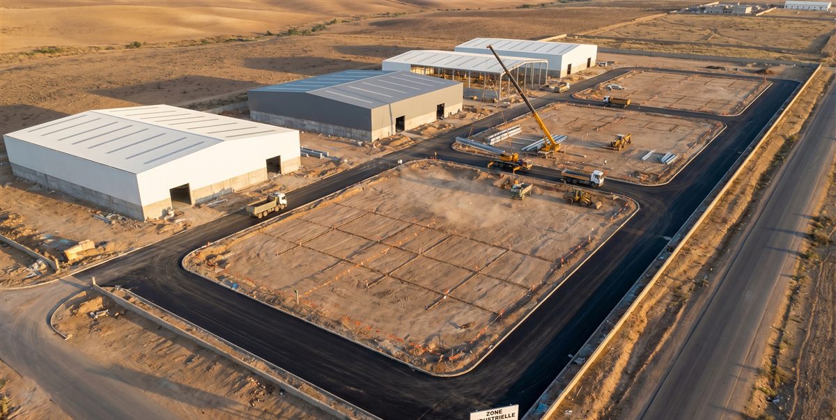 Vue aérienne d'une zone industrielle en aménagement
