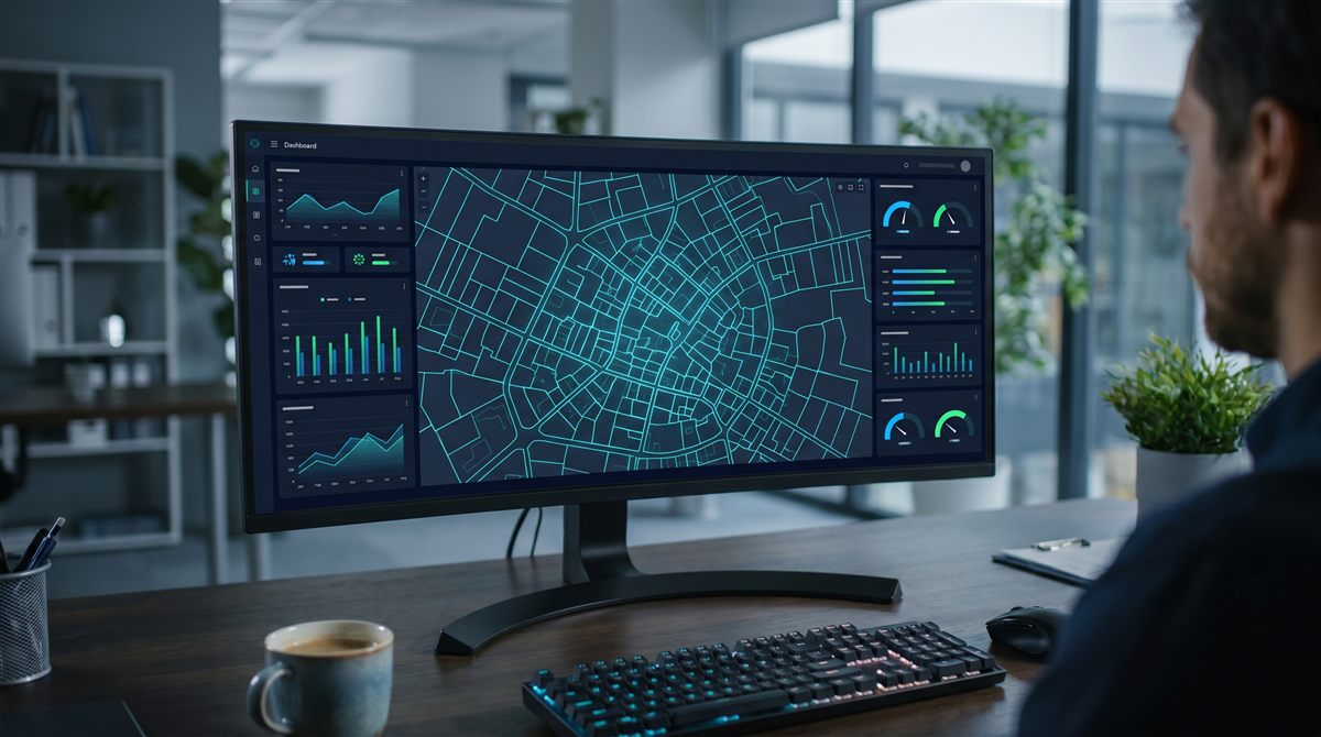 Application Web SIG — tableau de bord cartographique sur écran